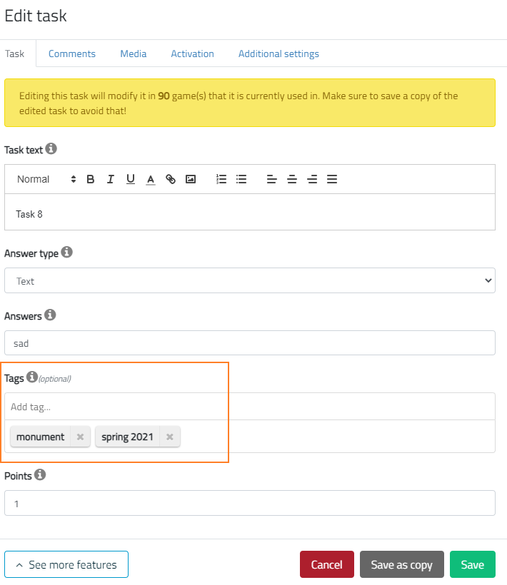 Task tag Loquiz knowledgebase