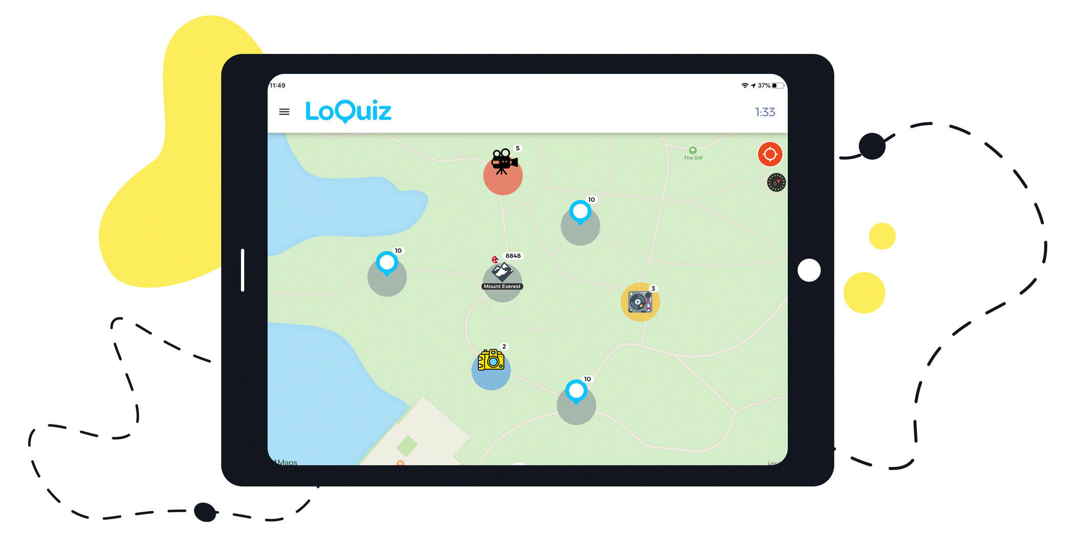 This is how Loquiz looks like on a tablet. You can make a college scavenger hunt look like this.