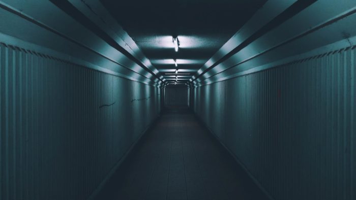 A dark hallway as a visual material for virtual escape room game.