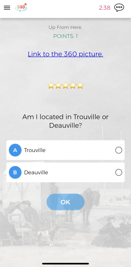 Screenshot from the 360 Deauville tour: a task