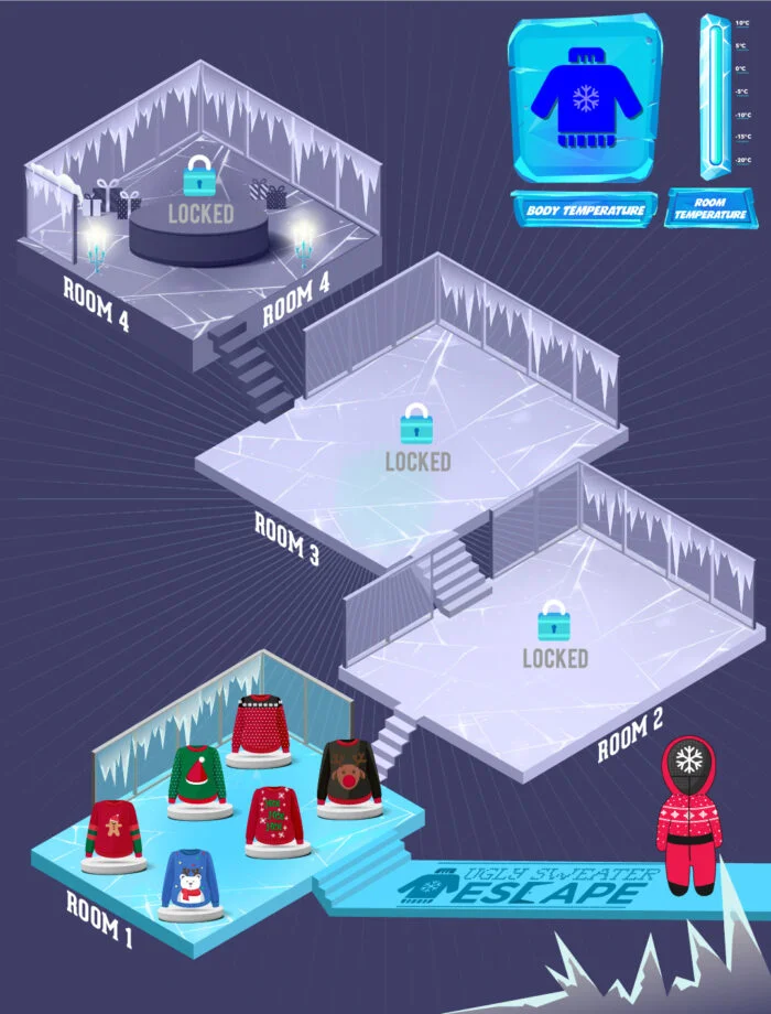 A peak view on the Ugly Sweater Escape. The perfect game to enjoy your winter.