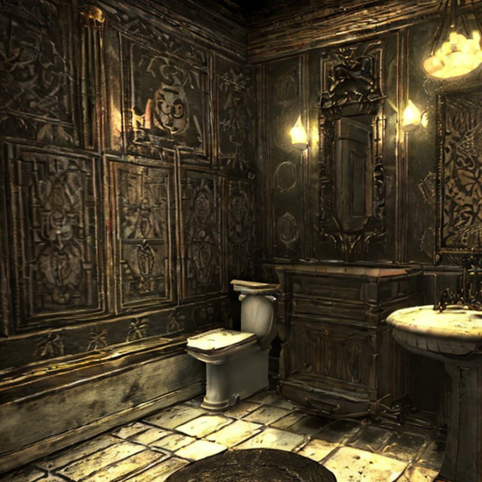 Here are some nice toilets in a dakr mansion from an AI 