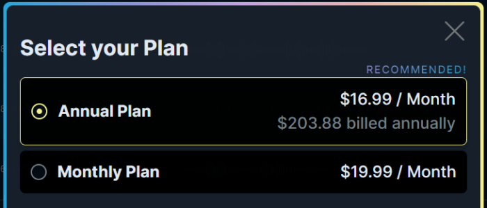 Pricing plan for Soundraw