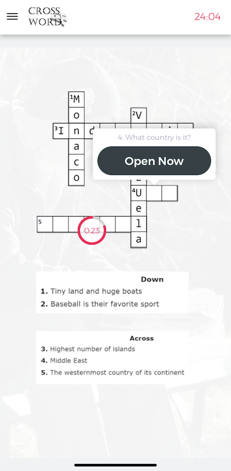 Screenshot of the crossword game