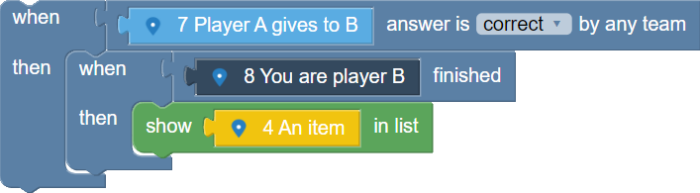 Loquiz Creator Logic: Player A gives an item to B