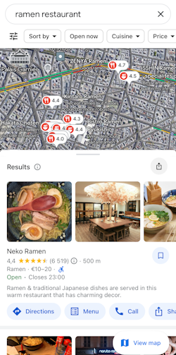 Google Map screenshot: Choose the best ramen restaurant in Paris