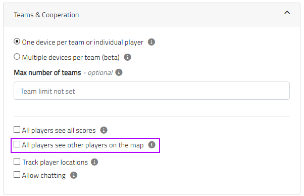 3. Configuration > Team & cooperation > Untick " All players see other players on the map"