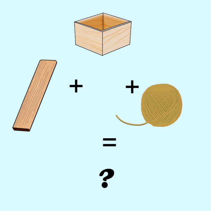 Plank + wooden box + string: One of the visual visual riddles