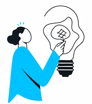 A Loquiz character with a light bulb