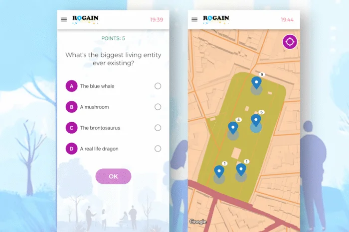 Screenshots of a trivia game on Loquiz, for a outdoor team-building in 2026