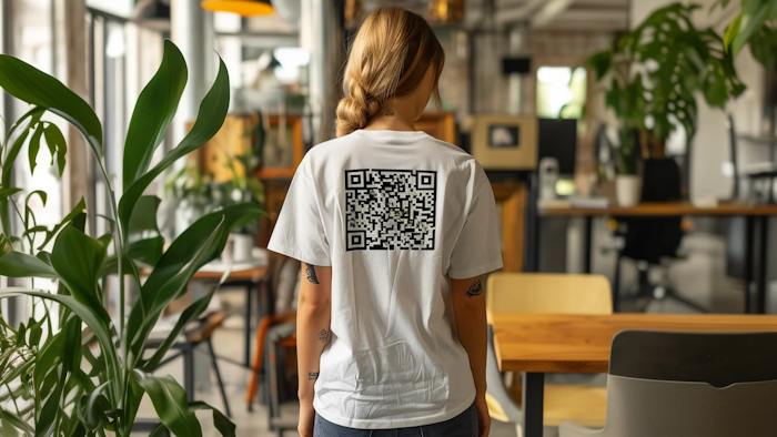 A girl with a QR code tshirt